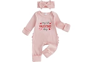 My First Valentines Day Baby Girl Outfit Newborn Infant Heart Bodysuit Pink Onesie Knit Long Sleeve Romper with Bow