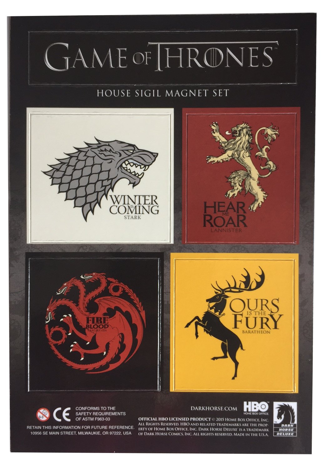 Official HBO's Game of Thrones House Sigil Magnet Set