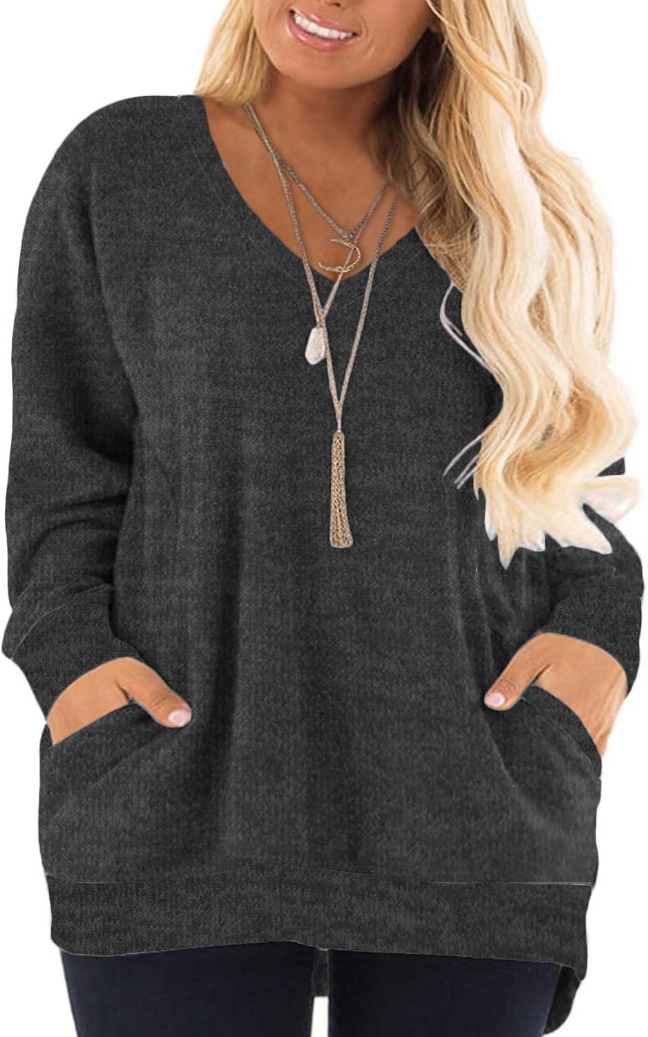 DOLNINE Women's Plus Size Sweatshirts Color Block Long Sleeve Pocket Shirts Tops at  Women’s Clothing store