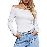 Totatuit Womens Off Shoulder Tops Long Sleeve Cute T Shirt Going Out Tee Y2K Fall Fashion 2025 Outfits Clothes White