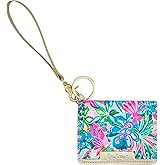 Lilly Pulitzer Snap ID Card Case, Cute Blue Keychain Wallet, Slim Credit Card Holder with Wristlet Strap, Golden Hour