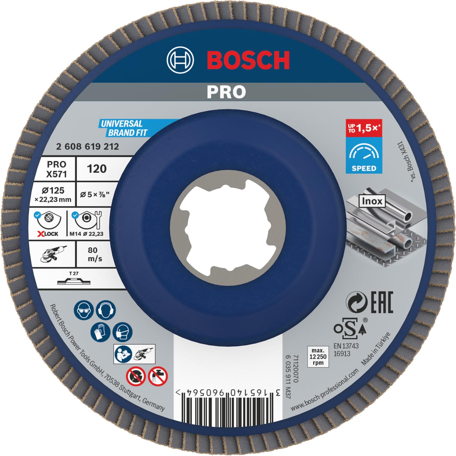 Bosch Professional 1x Straight Flap Disc Best (for Metal, X-LOCK, X571, Diameter 125 mm, Grit Size K120, Bore Diameter 22.23 mm, Accessories for Angle Grinders)