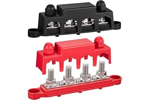Spurtar 12V Bus Bar Power Distribution Block with 4X 3/8'' M10 Terminal Studs, 3X M4 Screws Bus Bar Terminal Block 12V 24V 48
