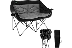 Northroad Folding Loveseat Camping Chair Portable Double Duo Full Padded Garden Sofa Chair for 2 Person w/ 2 Cup Holder,Wine Glass Holder,Support 600lbs for Outdoor Travel (Black)