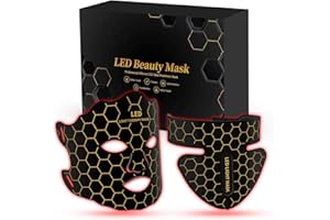 Yahi Red Light Photon Facial & Neck Mask with Remote Control, 7 Custom Modes with Infrared, Portable & Rechargeable with Timer for Home Use, 175 High-Density Light Beads, Black