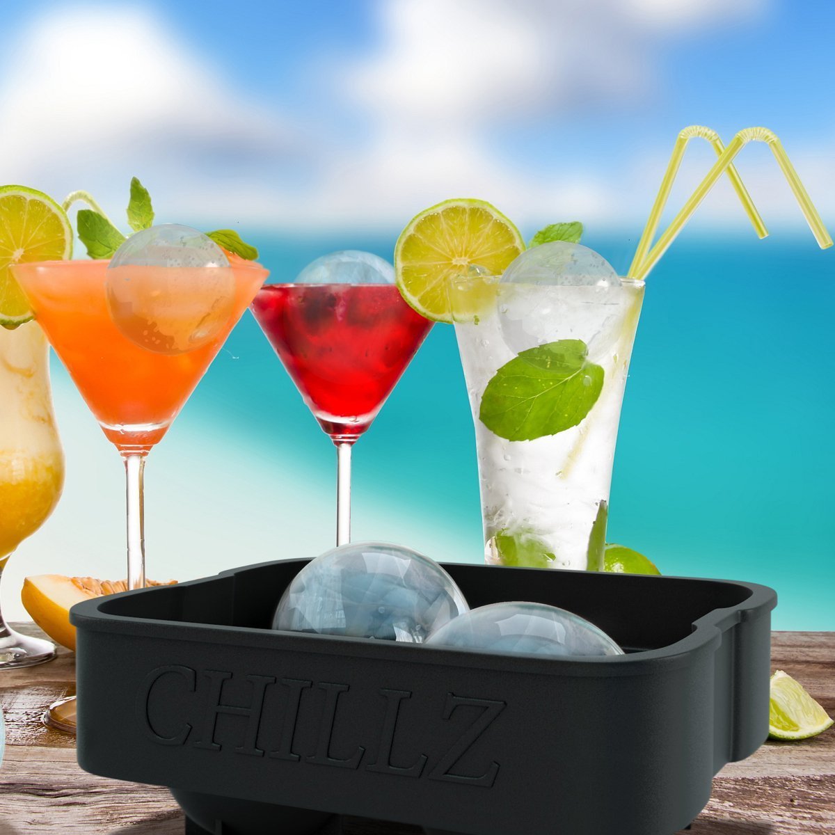 מטבח Chillz Ice Ball Maker Mold Black Flexible Silicone Ice Tray Molds 4 X 4.5cm Round Ice