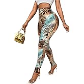 WDIRARA Women's Tiger Leopard Print Leggings Elastic High Rise Yoga Skinny Pants