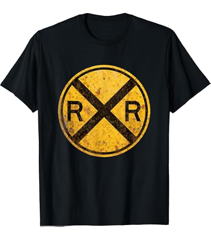 Amazon.com: Train Railroad Crossing with Lights Road Sign T-Shirt