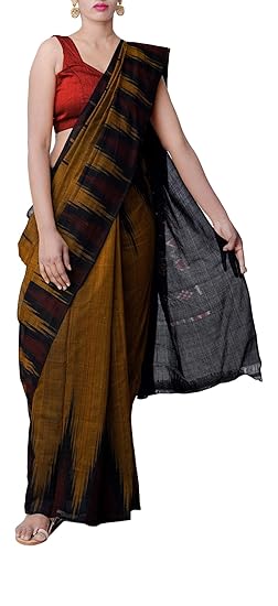 ODISHA HANDLOOM Womens Sambalpuri Cotton Saree (y bk kar_Yellow)