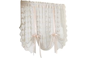 Balloon Curtains, Lace Curtains, 39x49 Inch Floral Embroidered Balloon, Rod Pocket Light Filtering Ruffled Tie up Valances fo