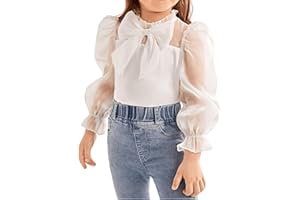 WDIRARA Toddler Girl's Mesh Sheer Long Sleeve Bowknot Mock Neck Frill Trim Blouse Top