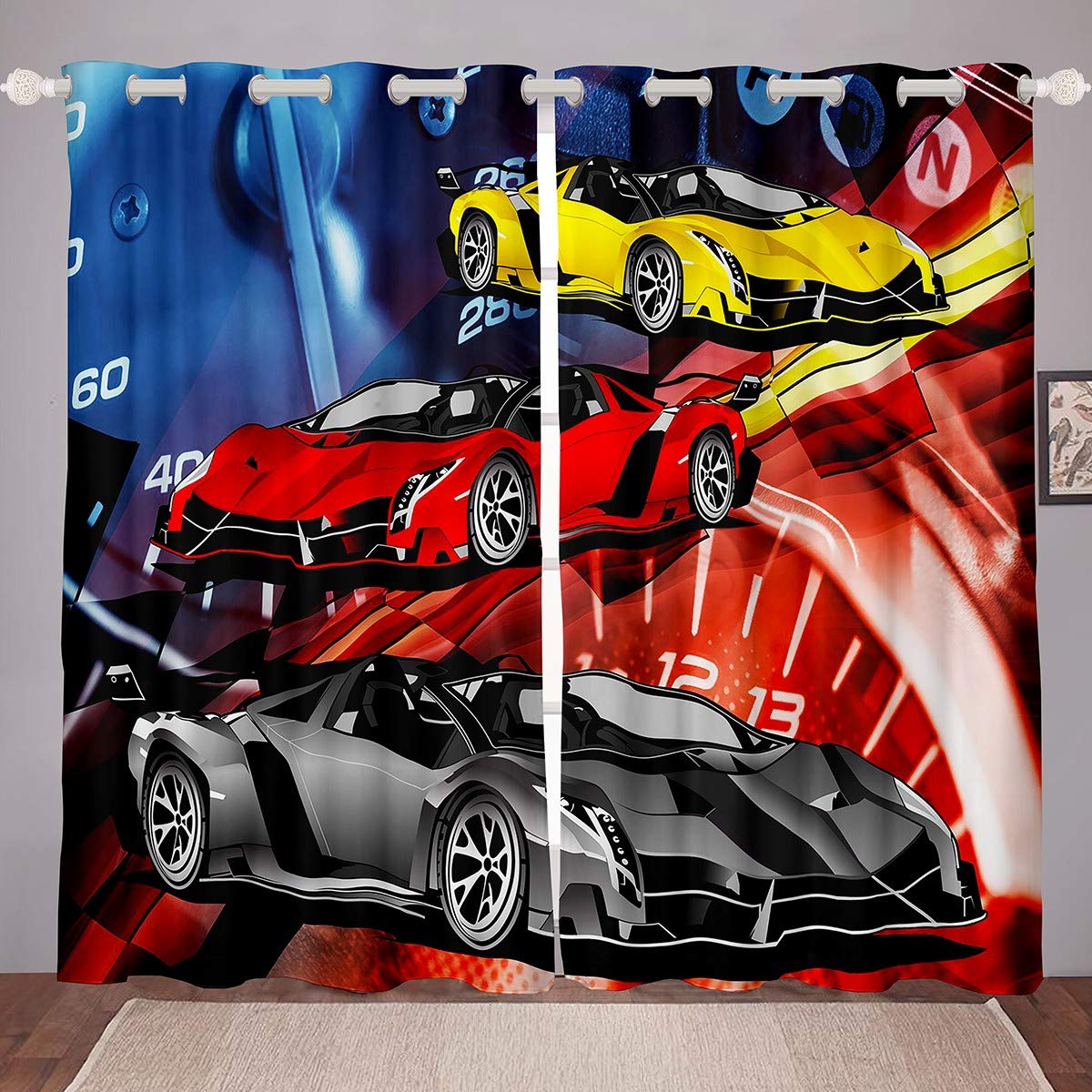 Race Sports Car Window Treatments Extreme Sports Theme Curtain Car Sports Competition Window Drapes for Boys Girls Teens Decor Automobile Style Cool Window Curtain W46*L72 — image 1