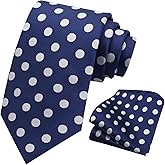 LJBFNN Mens Tie and Pocket Square Combo, Black Blue and White Polka Dot Ties for Men with Handkerchief for Business Tuxedo