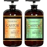 Essentially KateS Castor Oil Rosemary Mint Shampoo and Conditioner 16 Fl Oz Set, Pack of 2 - Helps Thicker and Healthy Looking Hair - Sulfate & Paraben Free