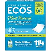 ECOS Laundry Detergent Sheets Vegan, No Plastic Jug, No Mess &amp; Liquid Free - Hypoallergenic, Plant Powered Laundry Detergent Sheet &ndash; Free and Clear - 114 Count (Pack of 1)