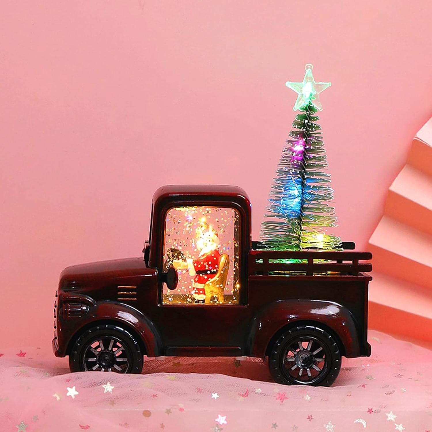 Snow Globes - PerGar Santa Claus Driving Tractor with Lighted Christmas Tree, Vintage Santa Driving Christmas Tree Truck Lighted Snow Globe Lantern LED Christmas Tree(#3)