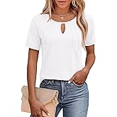 Jouica Women's 2025 Summer Tunic Tops Short Sleeve Loose Fit Breathable Top Keyhole Neck Casual Shirts for Leggings