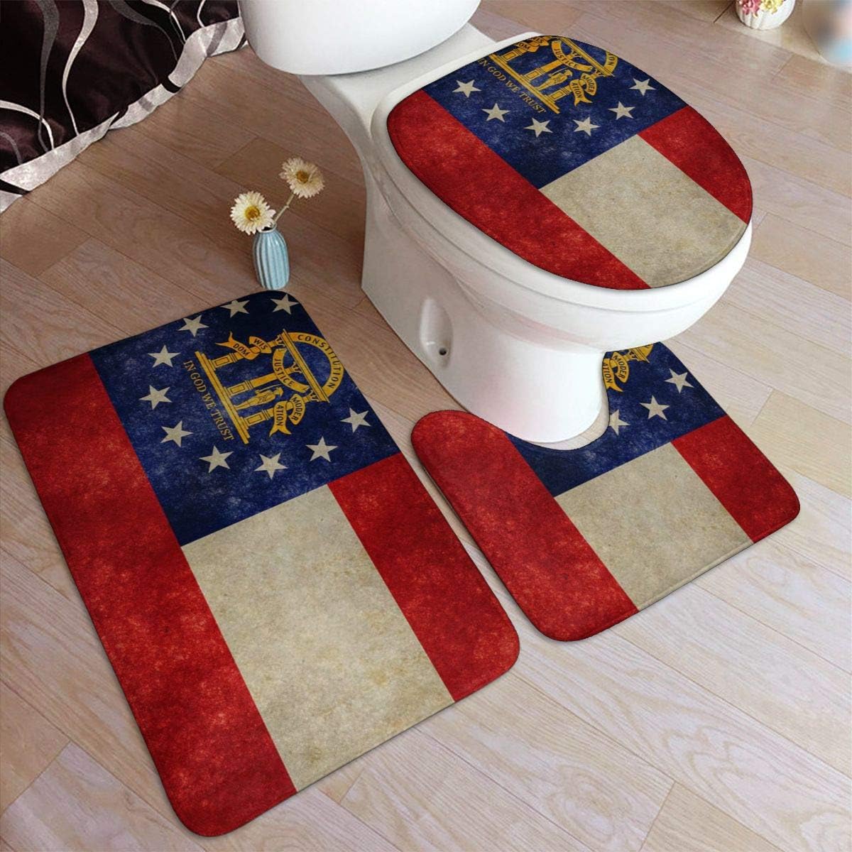 Amazon Com Georgian Flag Bathroom Contour Rugs Combo Set Of 3 Soft Shaggy Non Slip Bath Shower Mat Rectangle Shaped U Shaped And O Shaped Toilet Floor Rug Home Kitchen