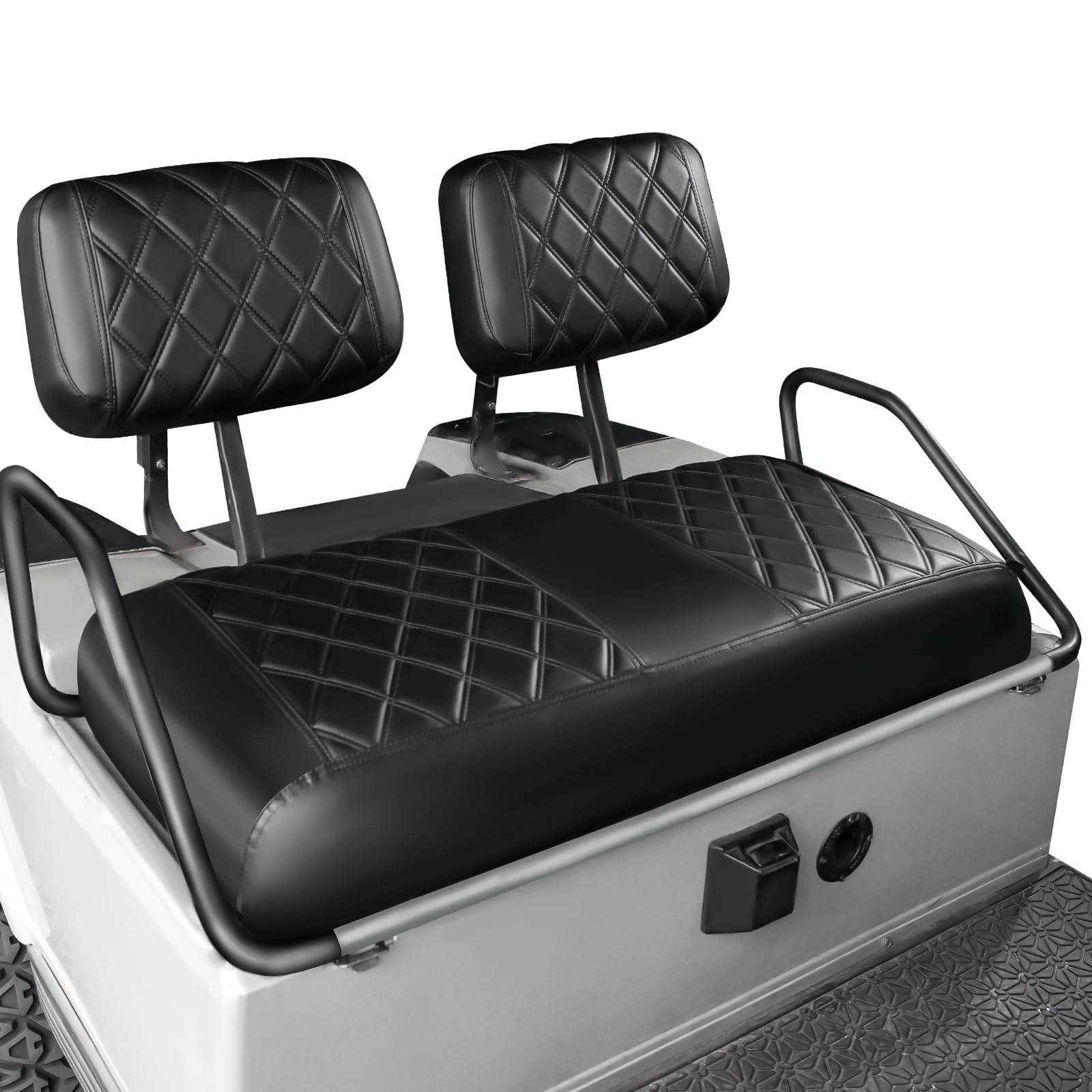 Photo 1 of **MISSING 1 HEADREST COVER** NOKINS Golf Cart Diamond Seat Covers Kit, Fit for Club Car DS Pre-2000 OEM Standard Front Seat Cushion, Golf Cart Vinyl Seat Cover, No Nails Required (Black&Black Stitching)