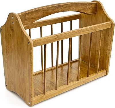Relaxdays Bamboo Magazine Rack with Handle 33 x 42 x 21 cm Natural Brown