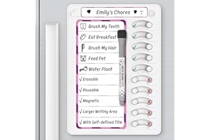 KAQUBE Erasable Chore Chart for Kids Multiple Kids Chore Board ADHD Tools for Kids Task Planning Board with Magnetic Stickers and Markers g with Sliders to Do List Routine Checklist, White and Pink, 1 Pack