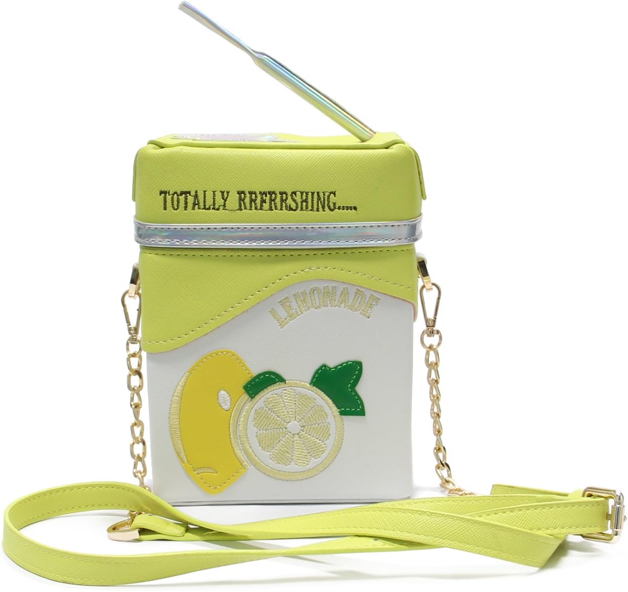 LUI SUI-Cute Laser Shoulder Chain Bag Straw Lemon Milk Box Cross-body Bag Mobile Phone Wallet C50