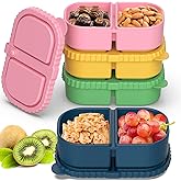 ICEROYCE 4 Pack Silicone Snack Containers with Lids, Double Compartment Snack Containers for Sauce, Reusable Silicone Food Storage Box for Lunch Office Travel