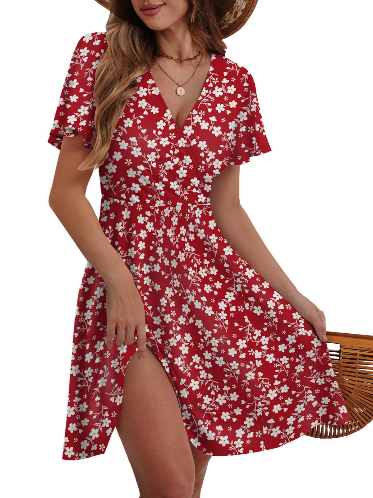 Photo 1 of Womens Summer Dresses 2025 Elegant Classy Wedding Guest Plus Size Fall Dress for Curvy Women Boho Floral Maxi Sundress Vacation Outfit Country Concert Western Milkmaid Formal Red Floral Medium