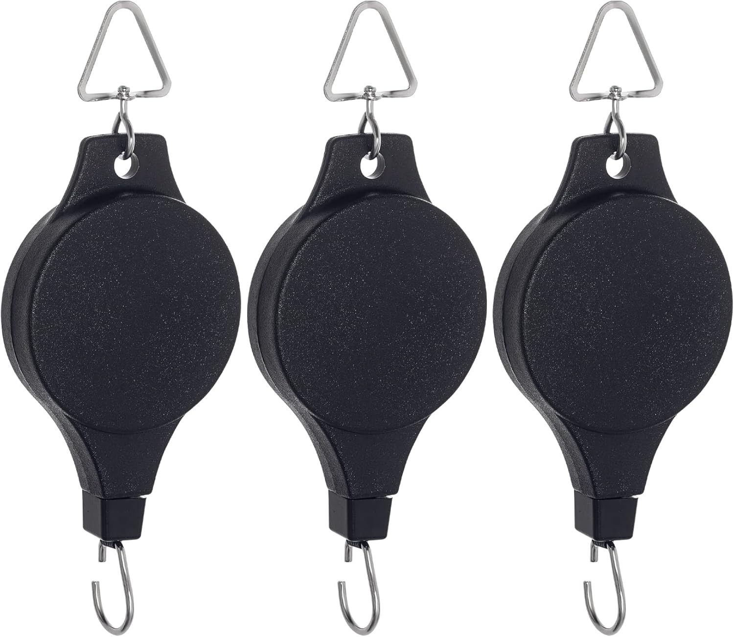 Outdoor Hanging Brackets - 3 Pack Plant Pulley Retractable Hanger, Easy Reach Plant Pulley Adjustable Height Wheel for Hanging Plants Heavy Duty, Indoor Outdoor Plant Hanger for Garden Baskets Pots & Birds Feeder - Black