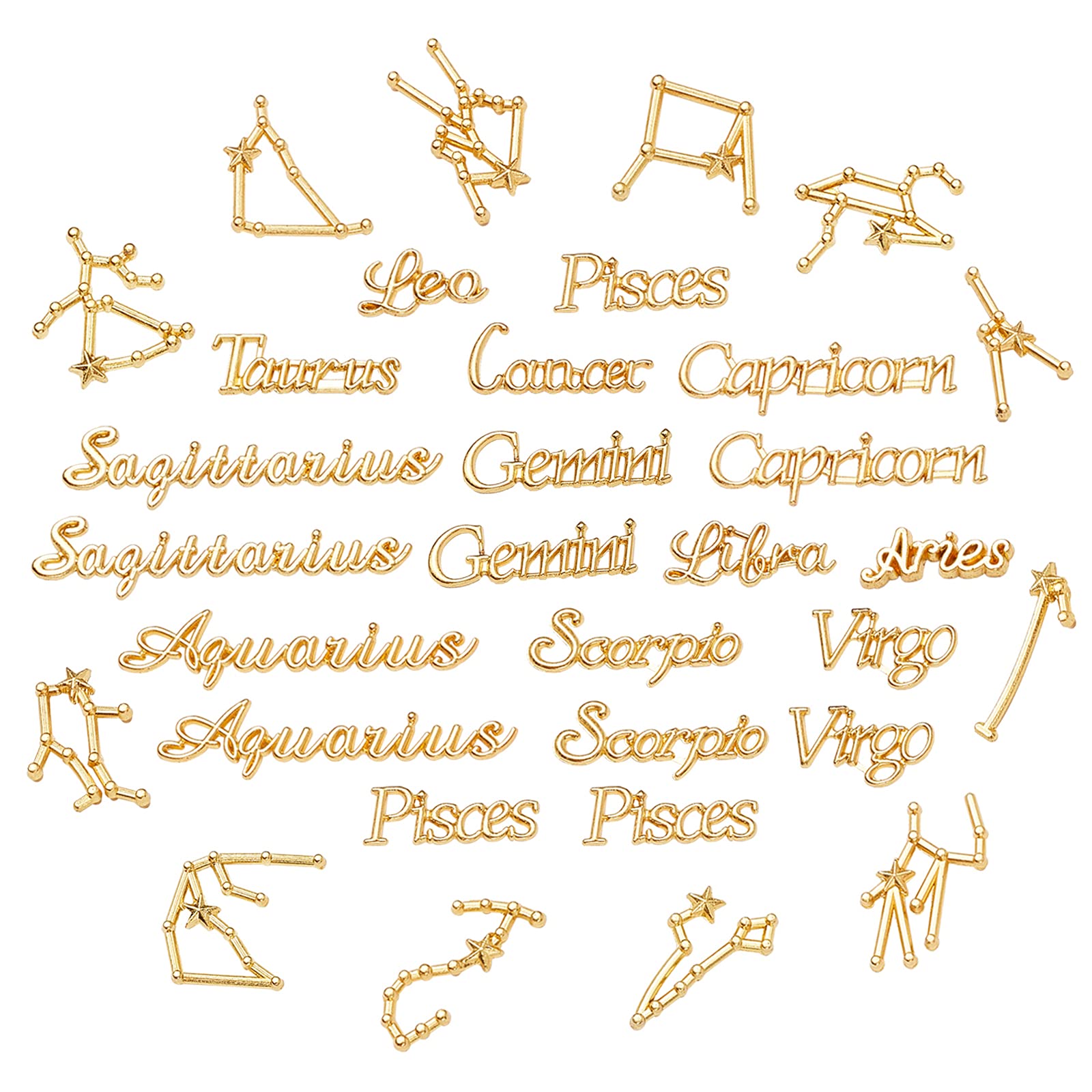 OLYCRAFT 96pcs Constellation Theme Fillers 2 Styles Constellation Words Star Sign Charms Alloy Epoxy Resin Supplies Filling Accessories for DIY Resin Craft and Jewelry Making - Golden