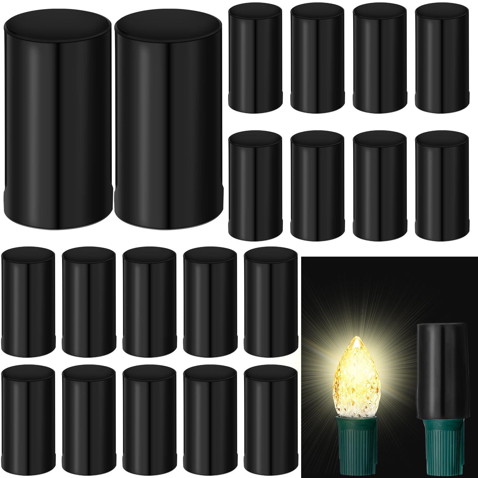 Photo 1 of Cinnvoice 20 Pcs No Glow Christmas Bulbs Light Caps Compatible with C7 LED String Lights Rubber String Lights Caps Soft Christmas Light Caps Blackout Light Cap Covers