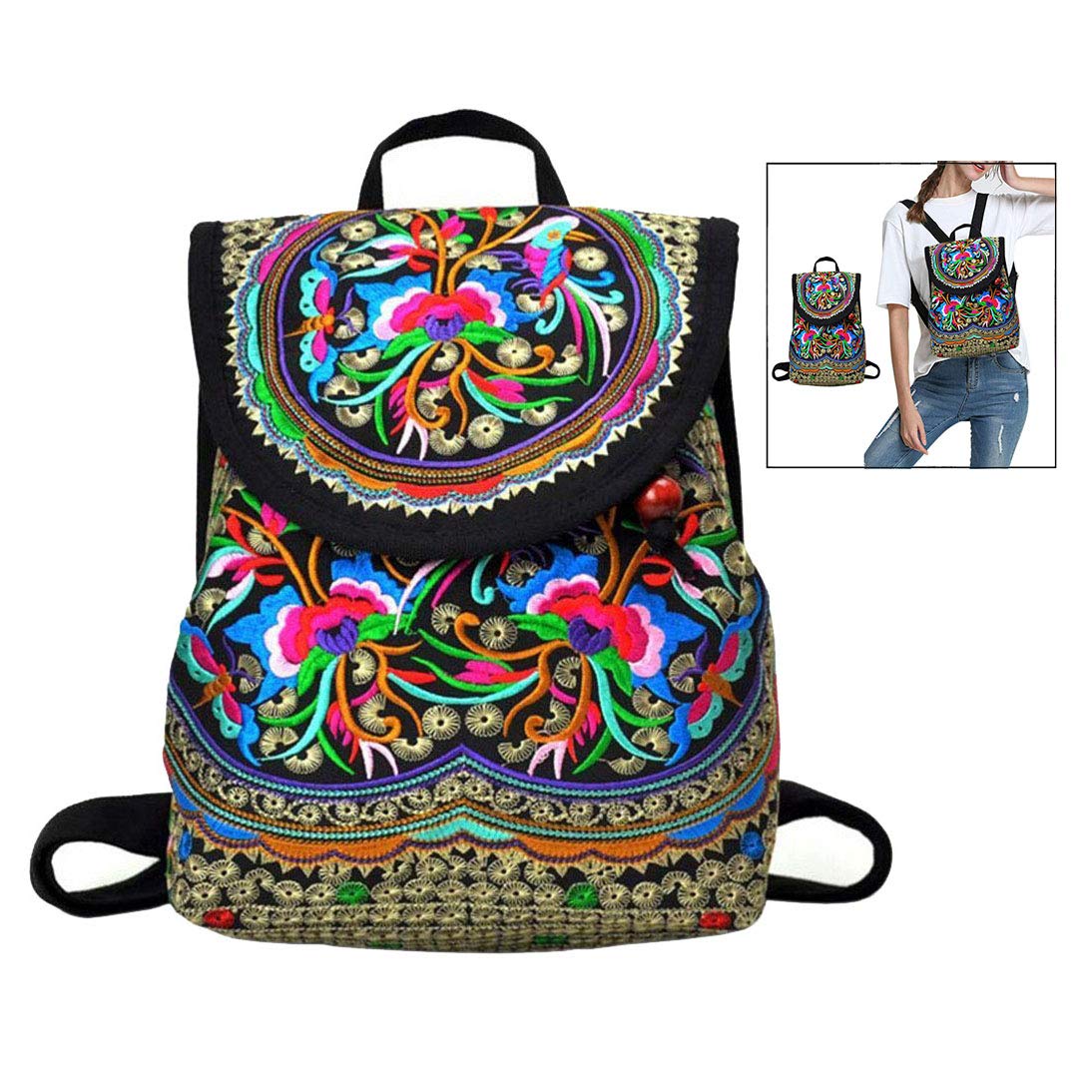 Jzhen Vintage Ethnic Style Backpack Embroidery Shoulder Bags