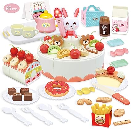 Welltop Fantasiespel Verjaardagstaart Voor Kinderen 85 Delig Kinderkeuken Theeservies Snijden En Decoreren Verjaardagsfeestje Cake Speelgoed Set Voor 3 4 5 6 Jaar Oude Kinderen Jongen Meisje Amazon Nl