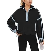 Yanekop Womens Quarter Zip Pullover Sherpa Fleece Jacket Oversized Zip Up Sweatshirt Half Zip Pullover Fuzzy Outerwear