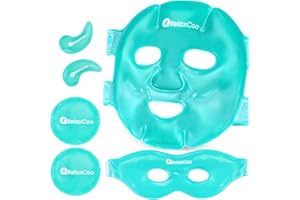 RelaxCoo Ice Face Eye Mask for Dark Circles and Puffiness Cold Warm Compress, Gel Cold Cooling Face Mask Package for Women and Men, Migraines, Headache, Stress and Relaxation