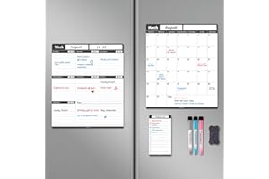 ALEZEL Magnetic Dry Erase Calendar for Refrigerator, Magnetic Fridge Calendar Set - Includes Monthly & Weekly Calendar Whiteboard, Dry Erase Grocery List (to Do List) Whiteboard, 3 Markers + Eraser