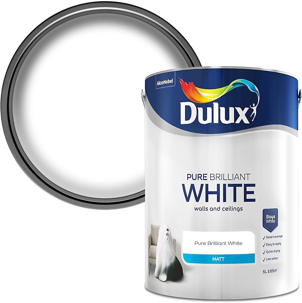 Dulux Walls Ceilings Matt Emulsion Paint Pure Brilliant White 5L