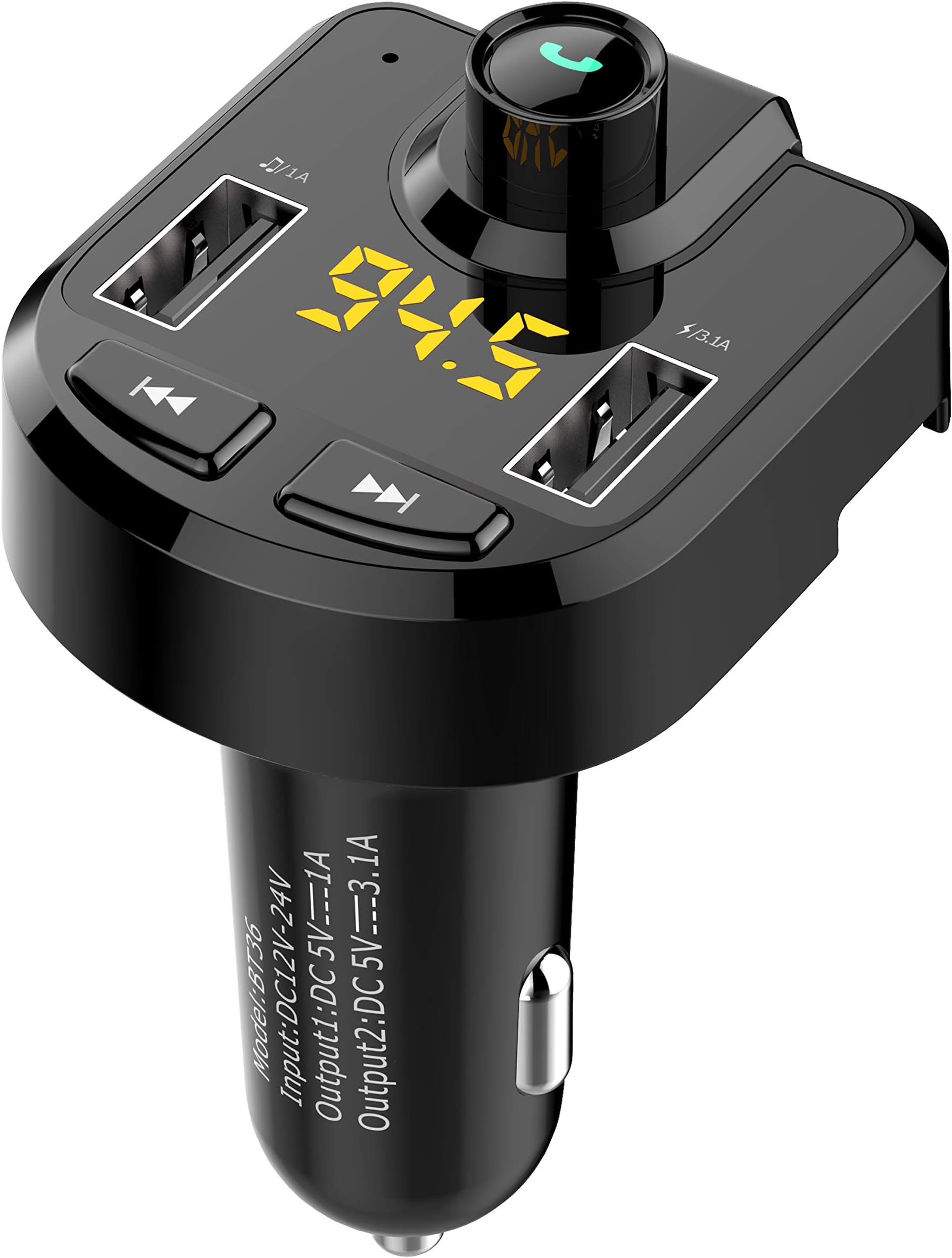Bluetooth FM Transmitter for Car, Wireless FM Transmitter Radio Receiver Adapter Car Kit with Dual USB Car Charging Ports, Hands Free Calling, Music Player Support TF/SD Card, USB Disk