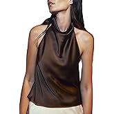 Women Halter Backless Tank Tops Satin Sleeveless Mock Neck Vest Summer Open Back Solid Color Going Out Tops