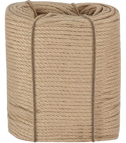 Natural Jute Rope Hemp Rope 5/16 Inch(8 Mm) × 200 Ft(60 M) Strong 4 Strands Twisted Manila Thick Jute Twine For DIY Crafts, Cat Scratch Post, Gardening, Decorating, Bundle, Hanging
