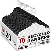 Mainetti Black Recycled Plastic Clothes Hangers 20 Pack | 17-Inch Space Saving Hangers with Rotating Metal Hook & Notches for Straps | Closet Hangers Ideal for Shirts, Tops and Dresses (484BRSEMN20)