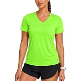 Zengjo Women's Running Shirts Quick Dry Short Sleeve V-Neck Athletic Tee | UPF 50+ sun protection, lightweight breathable fabric, tagless collar, reflective hem detail, outdoor activities