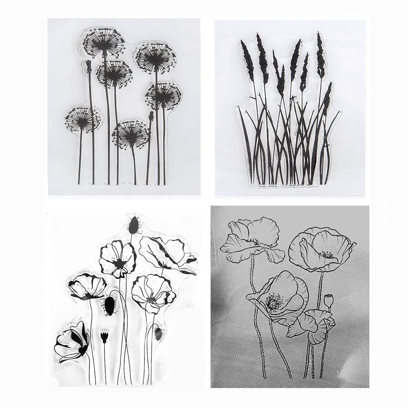 arriettycraft 4pcs/Lot Dandelion Lavender Poppies Daisy Flowers Leaves Clear Stamp for Decorative Carding Making Scrapbooking Tools
