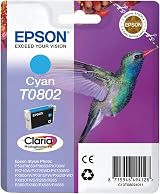 Epson T0802 Cyan Claria Photo HD Ink Cartridge Hummingbird Genuine