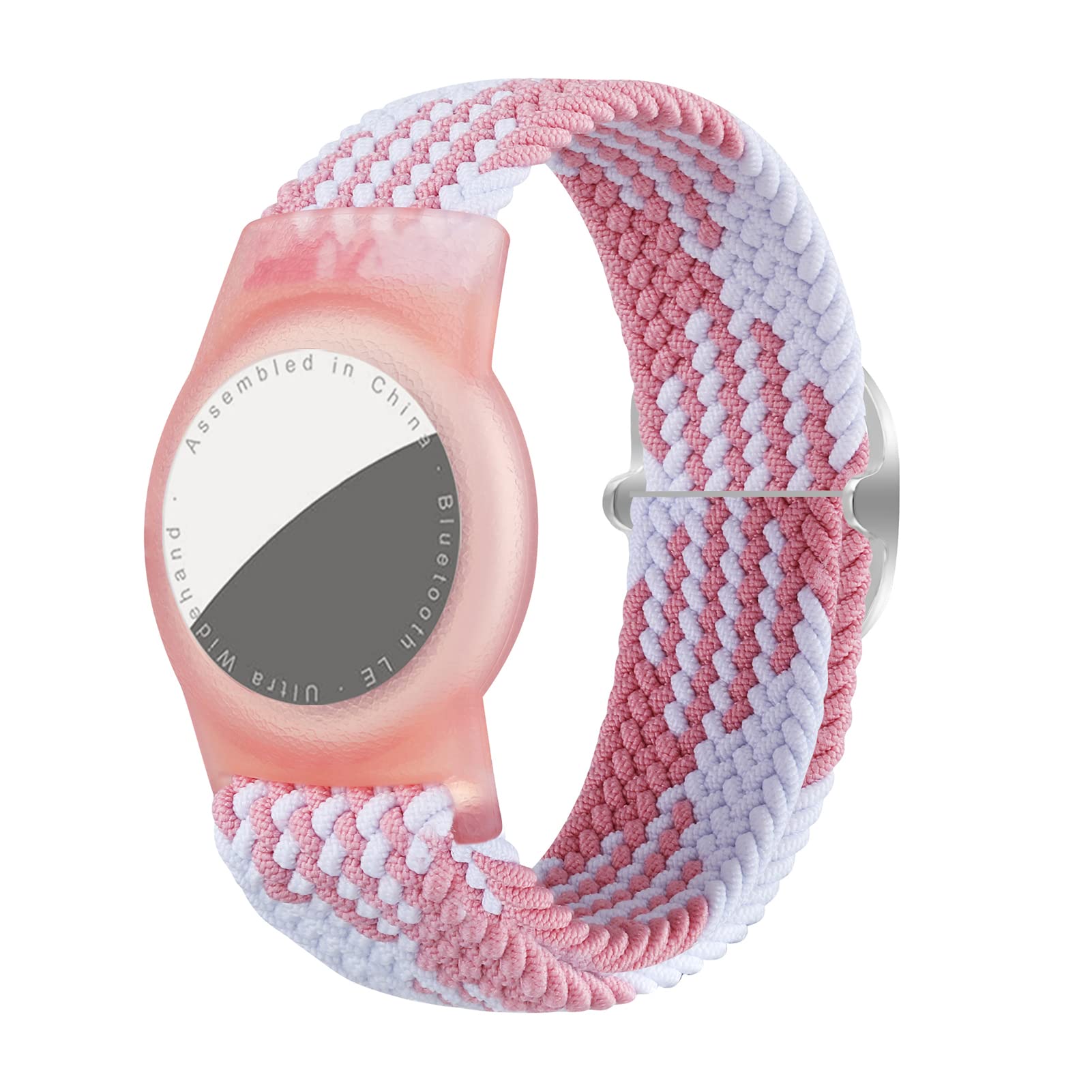 Dingfeiyu Nylon Airtag Wristband - Anti-Lost, Scratch-Resistant, Waterproof Airtag Holder for Kids (Pink Wave)