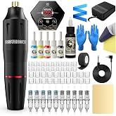Tattoo Kit Wormhole Tattoo Gun Kit Tattoo Pen Kit Rotary Tattoo Machine Kit with Tattoo Power Supply and Tattoo Cartridge Needles Complete Tattoo Kit for Beginners Tattoo Supplies (WTK091)