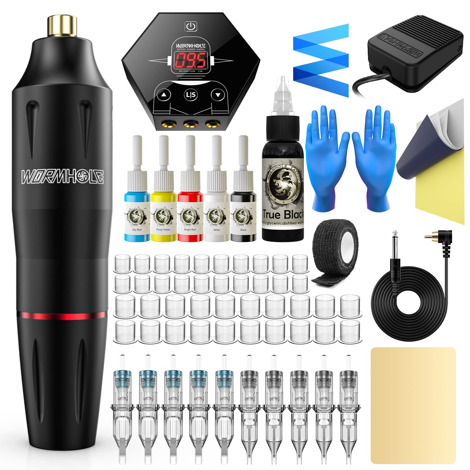 Photo 1 of Tattoo Kit Wormhole Tattoo Gun Kit Tattoo Pen Kit Rotary Tattoo Machine Kit with Tattoo Power Supply and Tattoo Cartridge Needles Complete Tattoo Kit for Beginners Tattoo Supplies (WTK091)