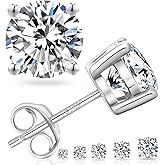 KRKC&CO Moissanite Earrings Studs, Luxury Birthday Wedding Gift for Women Mother, S925 Sterling Silver, 4-Prong, 0.6-3CT, D Color, VVS1, 14K White Sparkly Anniversary Jewelry