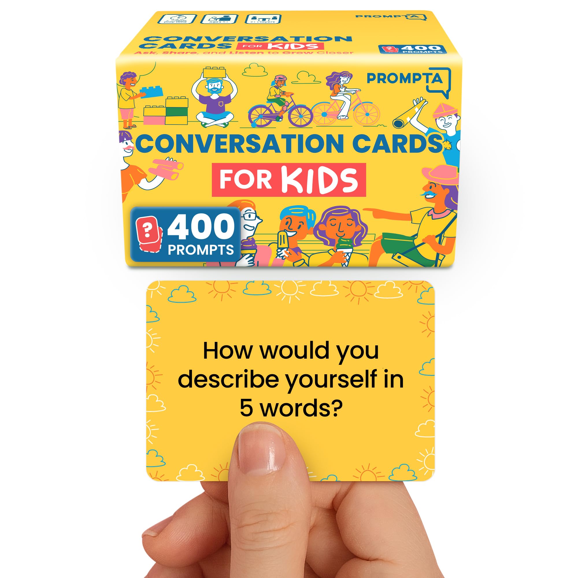 400 Conversation Cards for Kids – Engage Kids, Laugh, and Grow Closer During Family Dinner, Game Night, and Road Trips – Have Fun Building Social-Emotional Skills - Super Portable 2.5" x 1.75" Cards