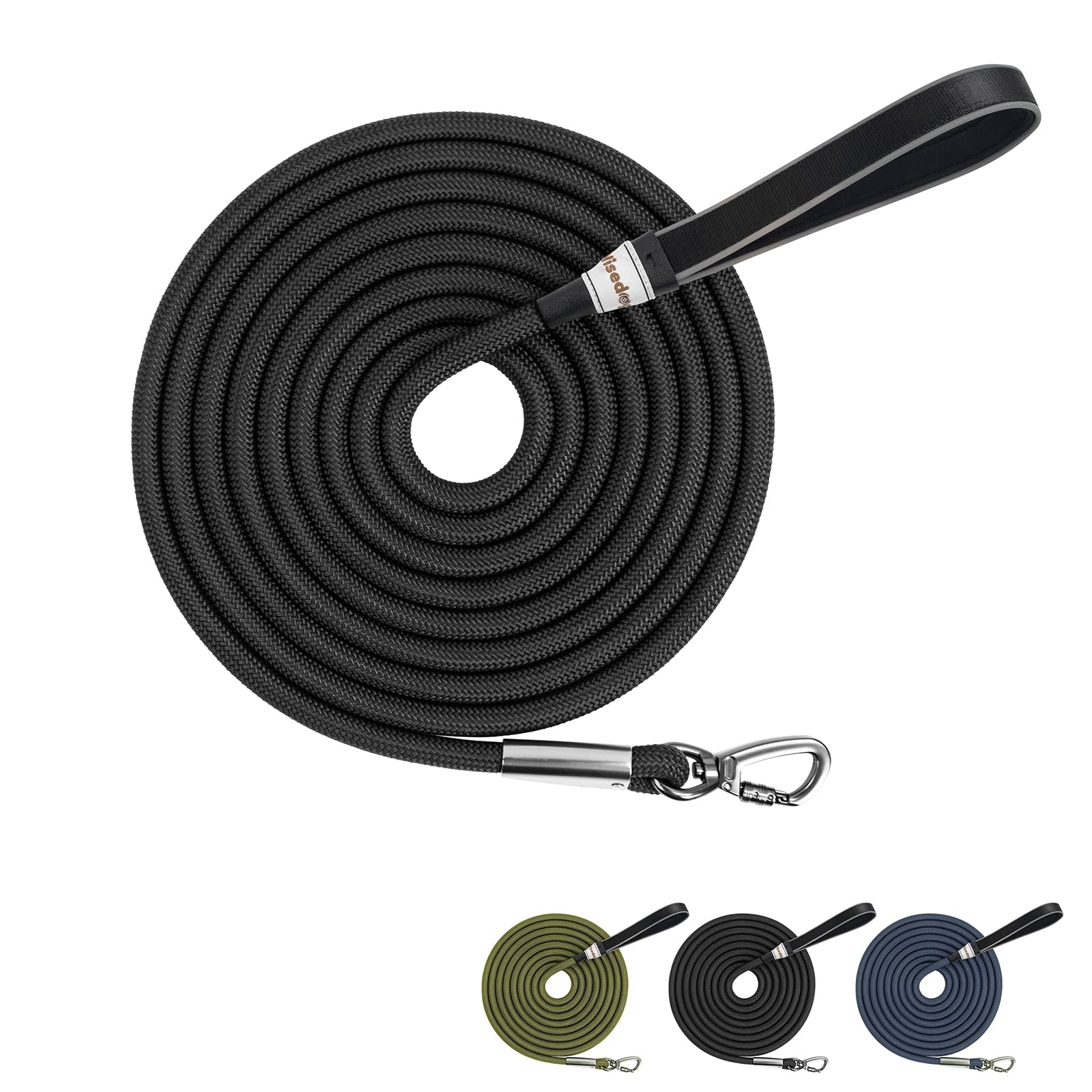 Wisedog 5m Black Tough Rope Long Line Lead with Soft Padded Handle for Dogs